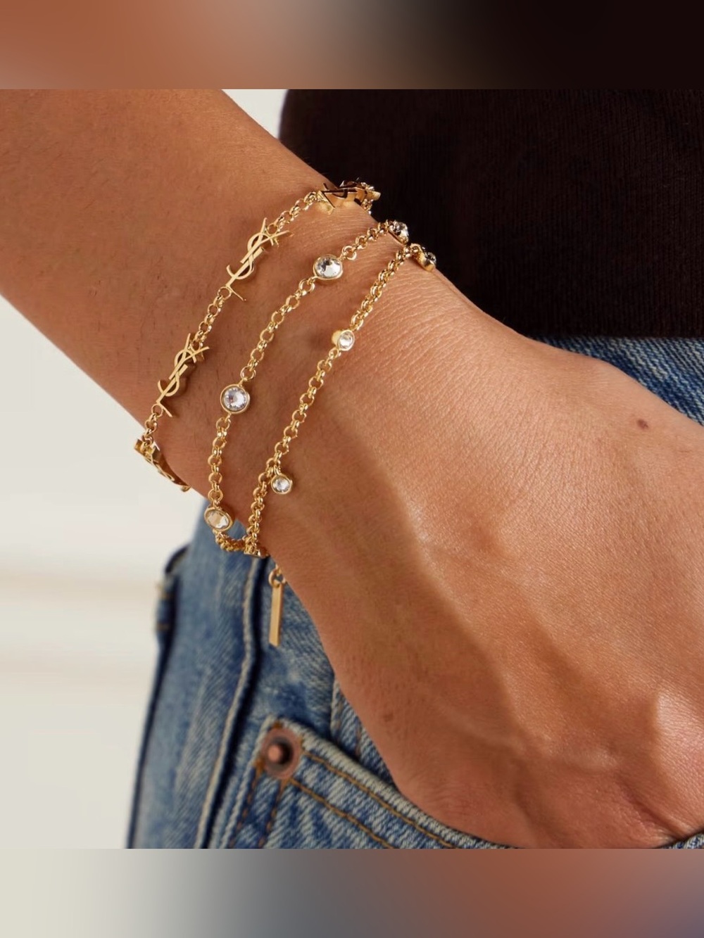 YSL Crystal Cassandre Multistrand Bracelet Large
